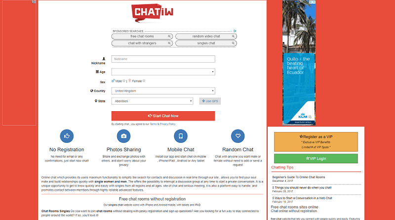 Registration page of dating site chatiw where you can easily chat to different people