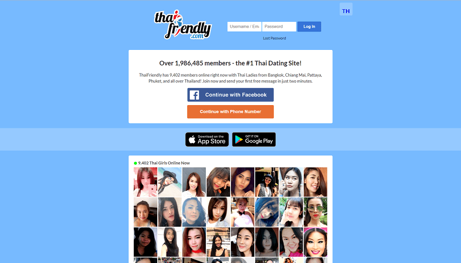 landing page of thai friendly.com extensive overview of single thai women online. 