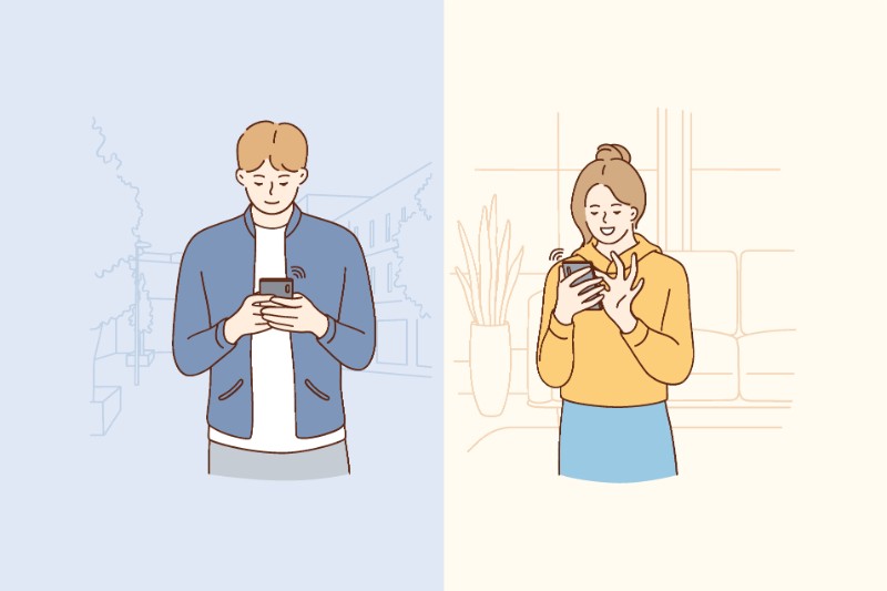 vector art of someone messaging a woman