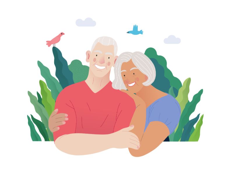 vector art of couple over 50 hugging