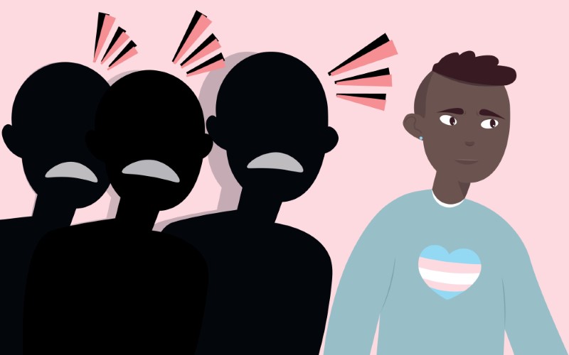 illustration of BIPOC transgender person being discriminated 