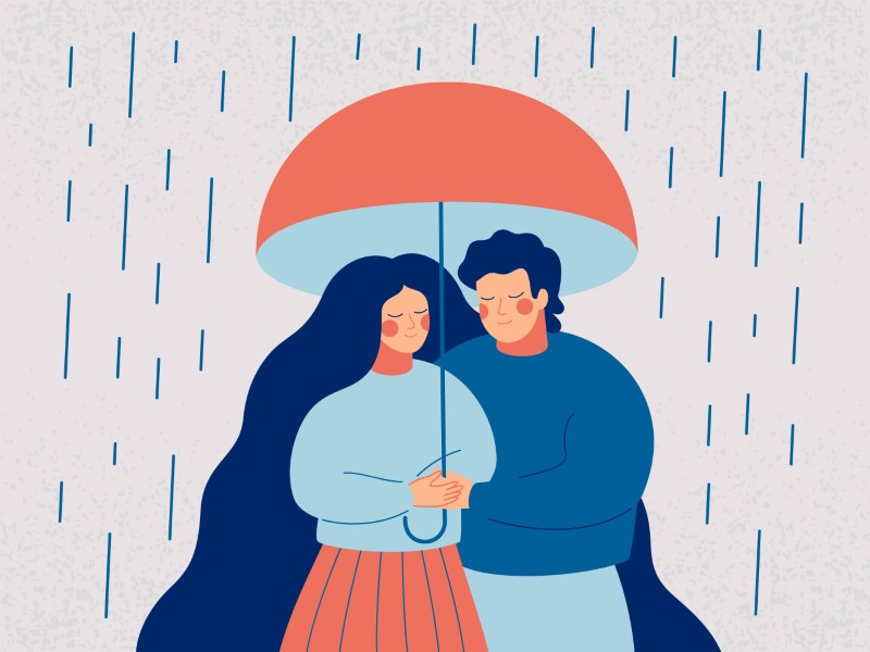 vector art of a couple under an umbrella