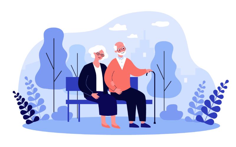 vector art of older couple sitting in a park
