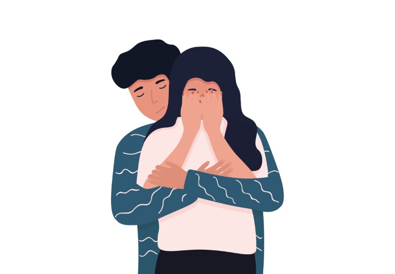 vector art of a guy comforting his crying girlfriend