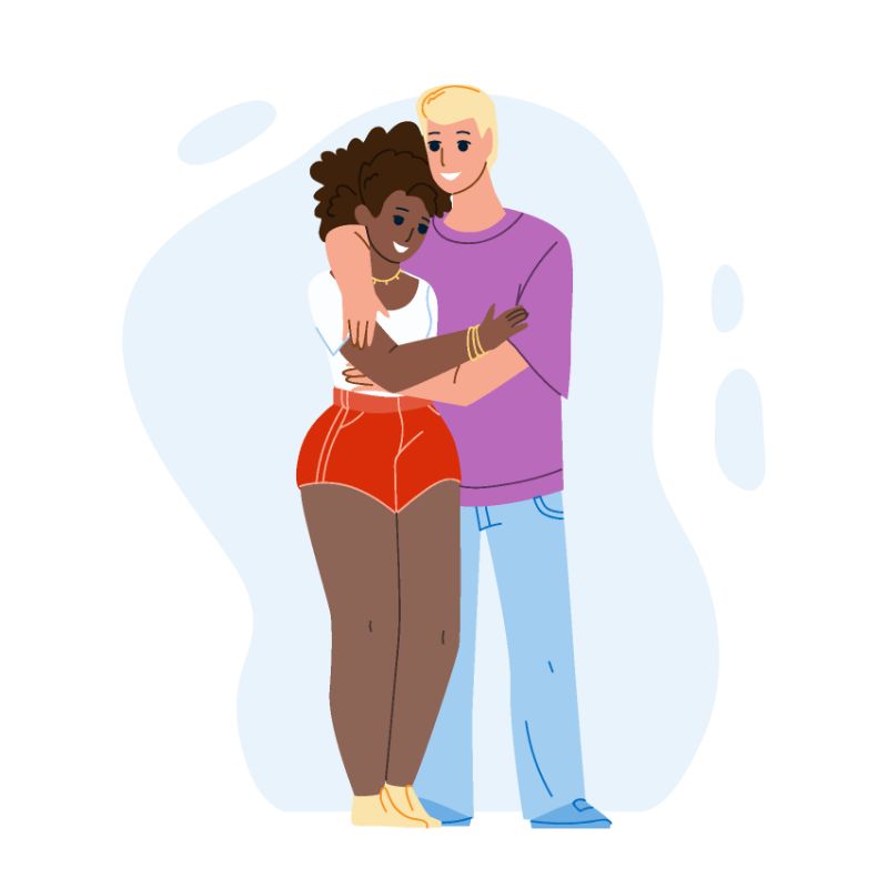vector art of BPOC girl hugging a blonde guy