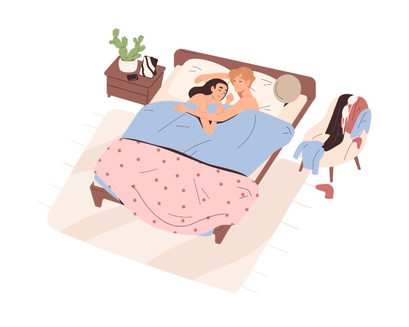 illustration couple cuddling in bed naked